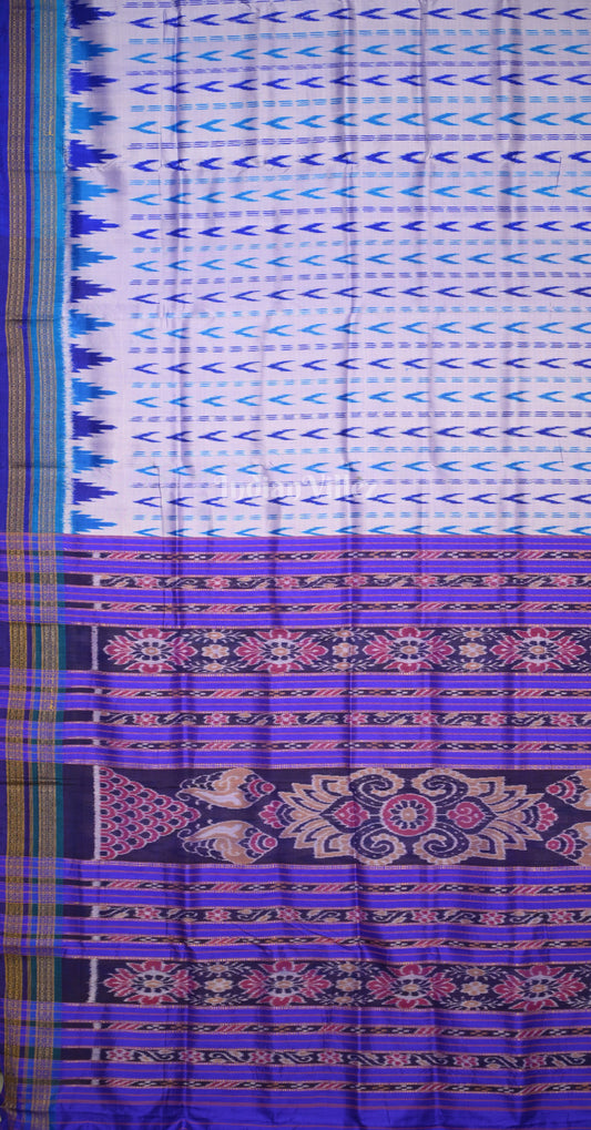 White Purple Arrow Design Odisha Ikat Khandua Silk Saree