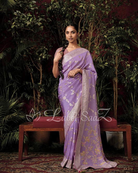Light Purple Pure Woven Pure Organza banarasi Saree