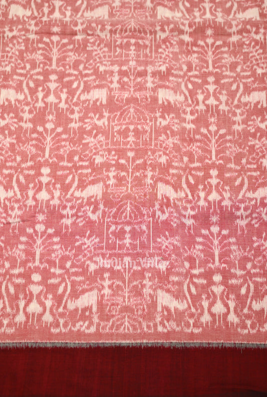 Peach Maroon Tribal Theme Sambalpuri Ikat Cotton Fabric 
