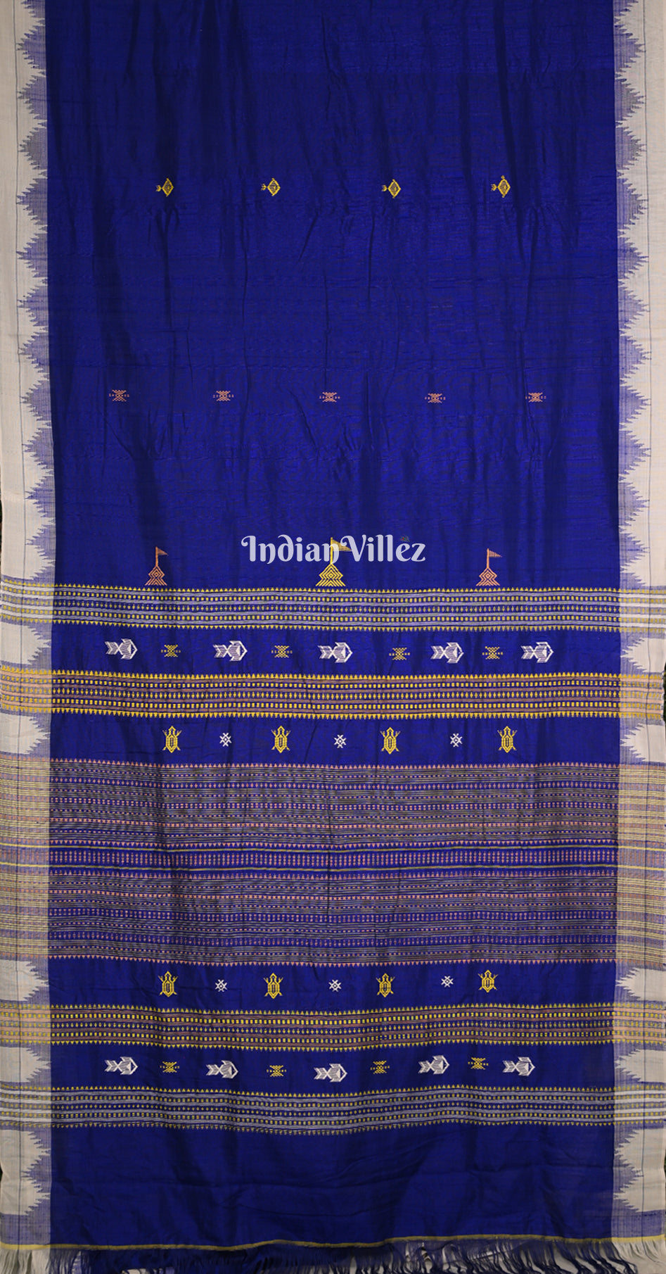 Royal Blue White Odisha Handloom Natural Dye Kotpad Tussar Saree 