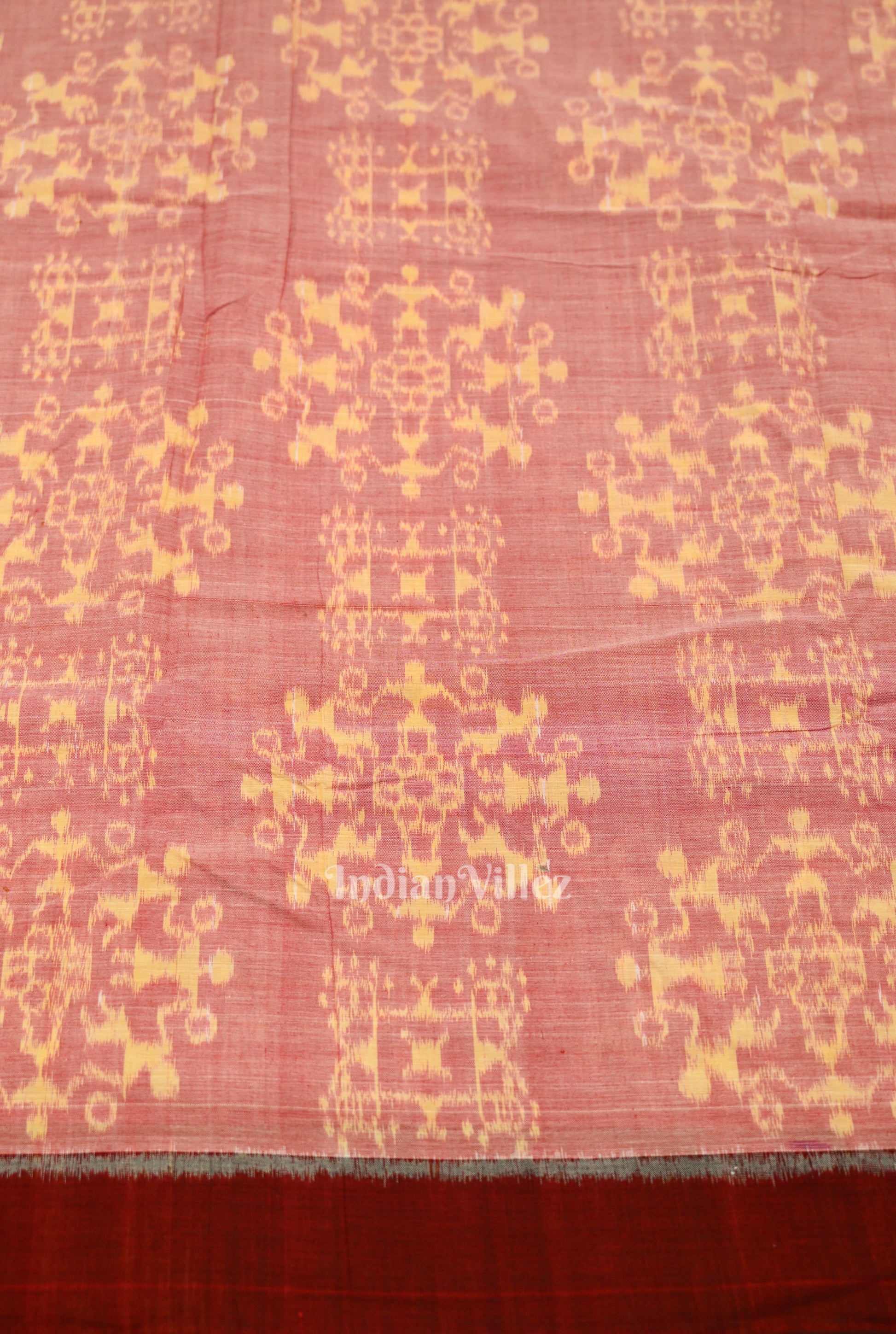 Peach Pink  Tribal Jhoti Theme Sambalpuri Odisha Ikat Cotton Fabric