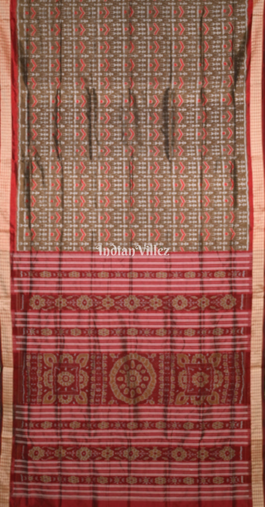 Brown Maroon Tribal Motif Odisha Ikat Sambalpuri Silk Saree