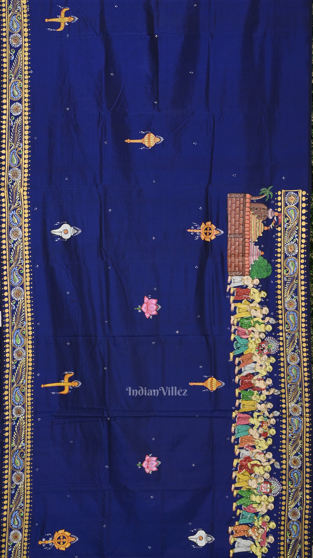 Blue Shree Jagannath Ratha Yatra Hand-Painted Pattachitra Saree