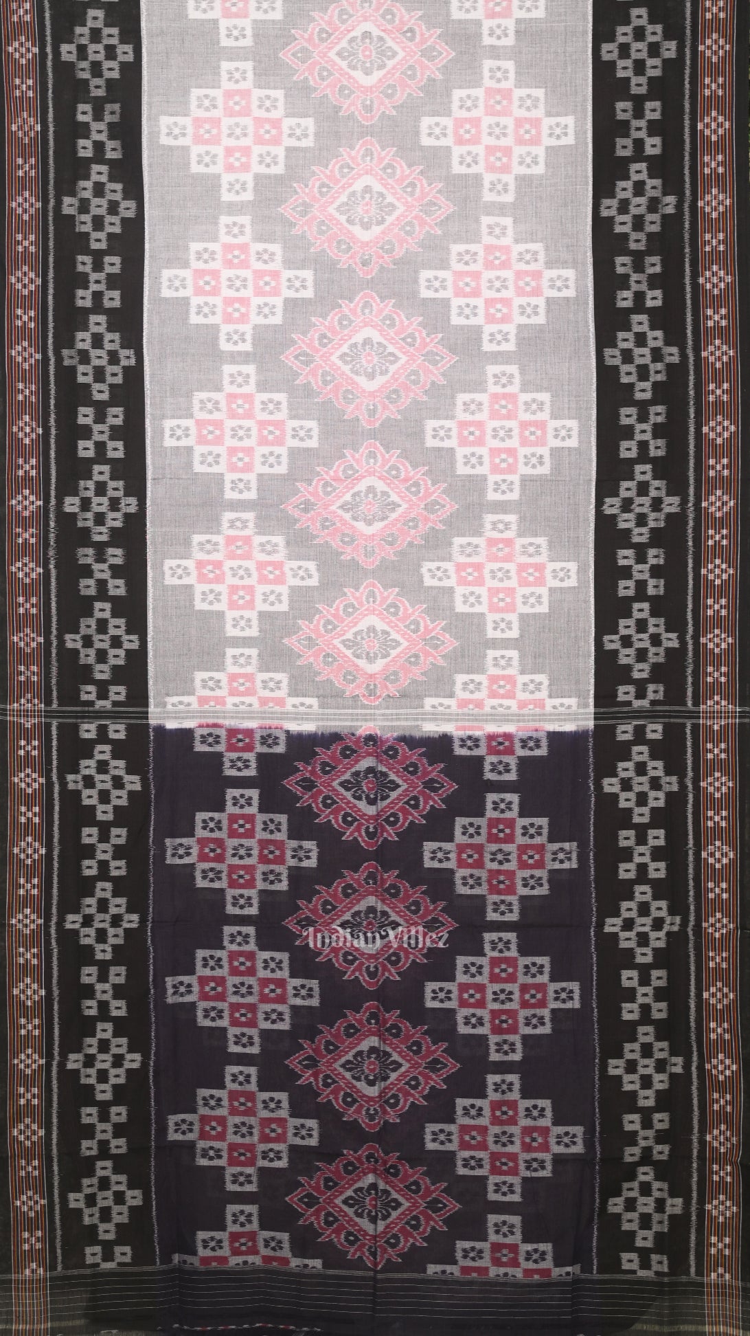 Gray Black Body Pasapali Odisha Ikat Sambalpuri Cotton Saree 