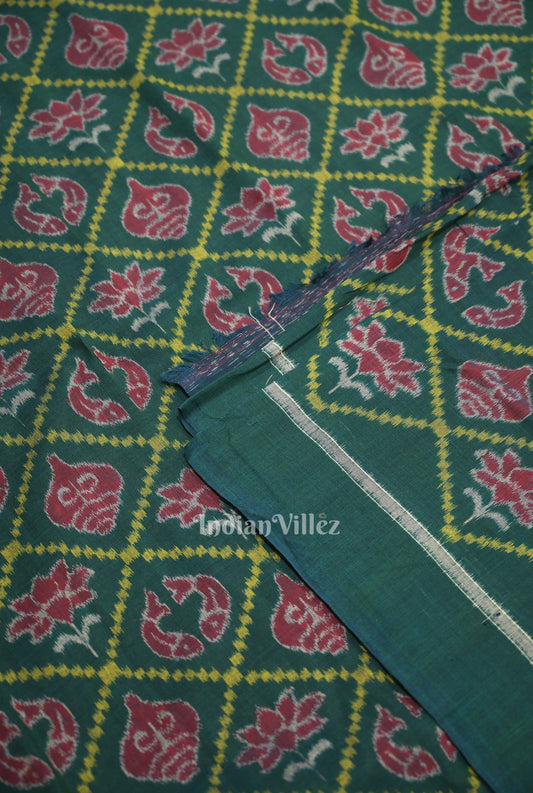 Green Laxmi Pada & Shankha Theme Sambalpuri Silk Saree