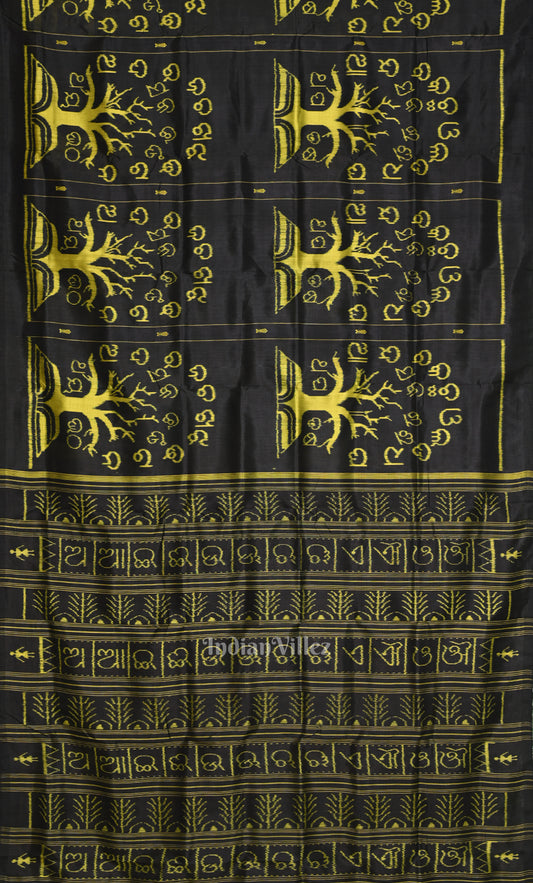 Black Neon Yellow Odia Barnamala  Odisha Ikat Contemporary Designer Silk Saree