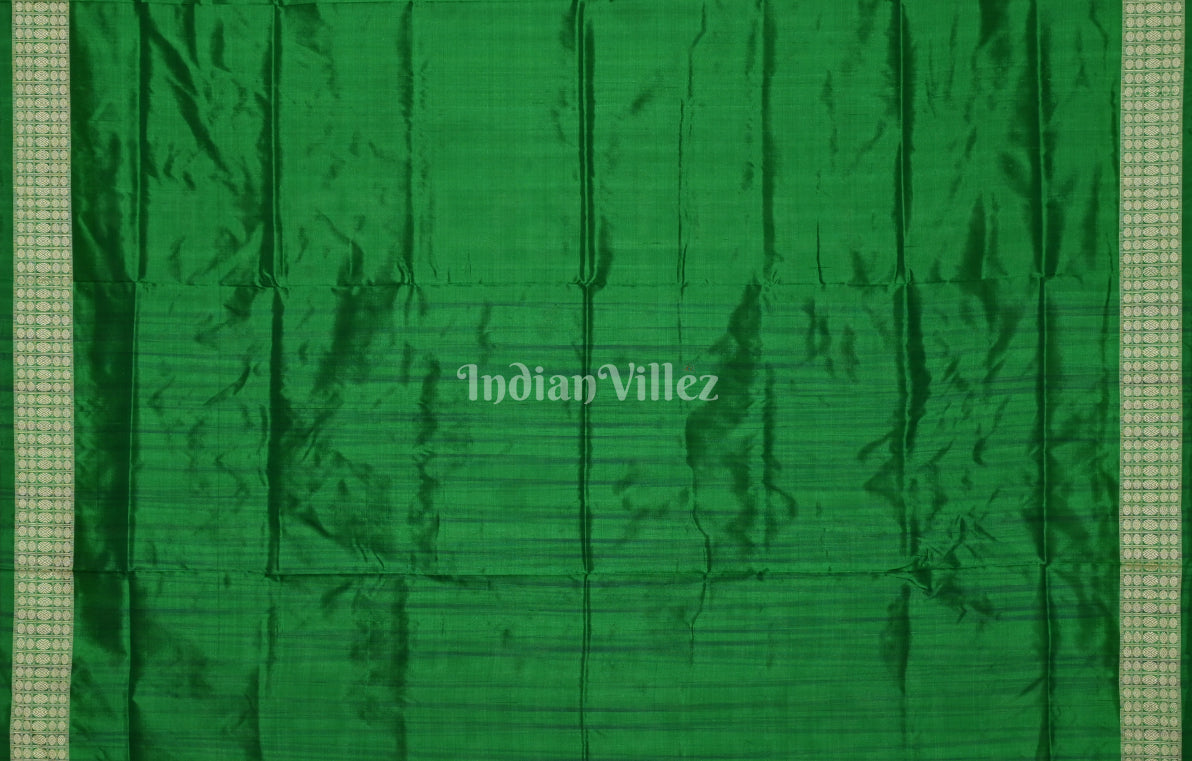 White Green Telia Rumal Odisha Ikat Sambalpuri Silk Saree 