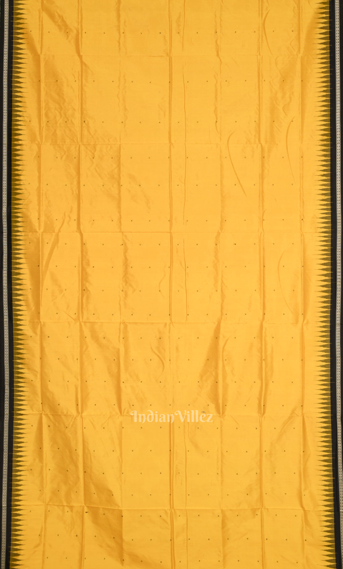 Mustard Yellow Black Butta Design Bomkai Sambalpuri Silk Saree 