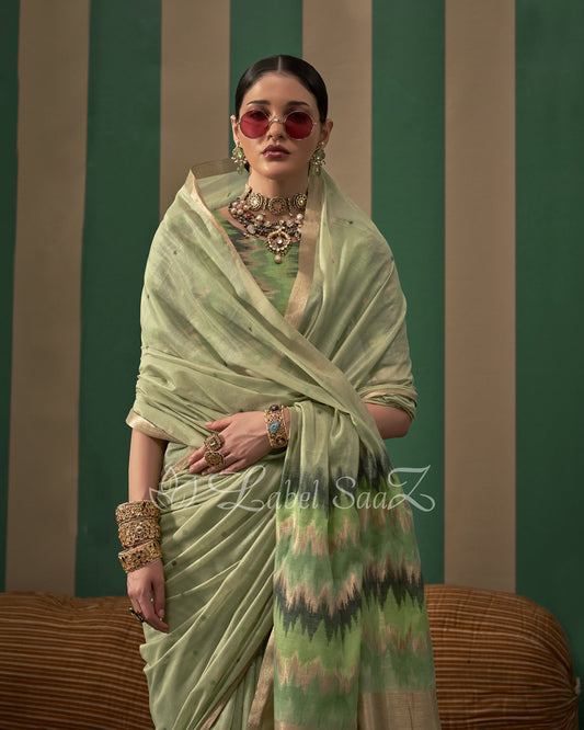 Pista Green Spun Handloom Weaving Silk Saree