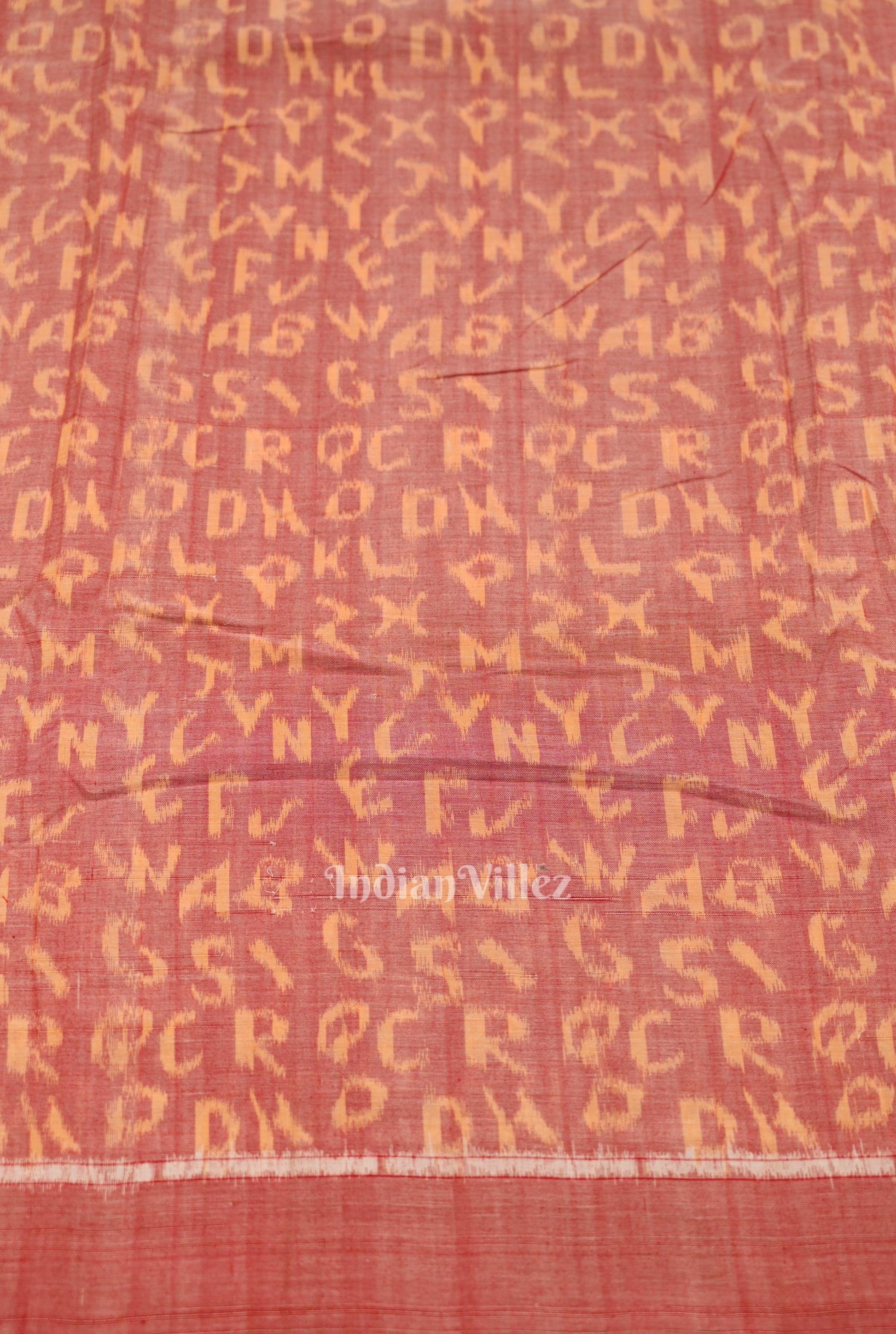 Pastel Peach English Alphabet Sambalpuri Odisha Ikat Cotton Fabric