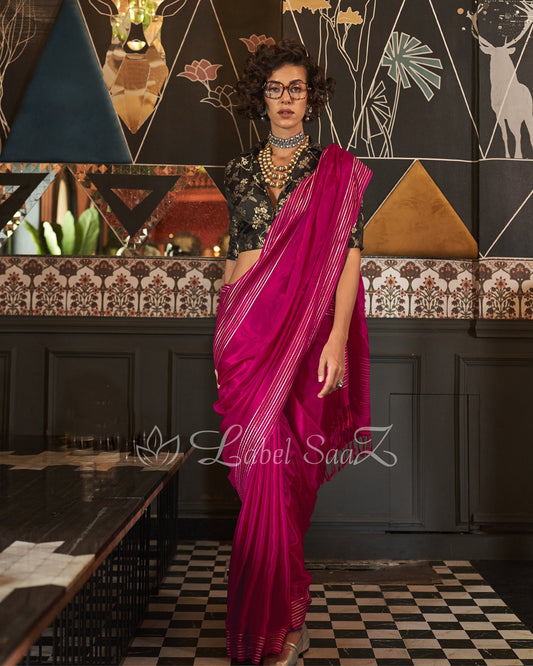 Rani Pink Party Wear Viscose Saree With Blouse Piece