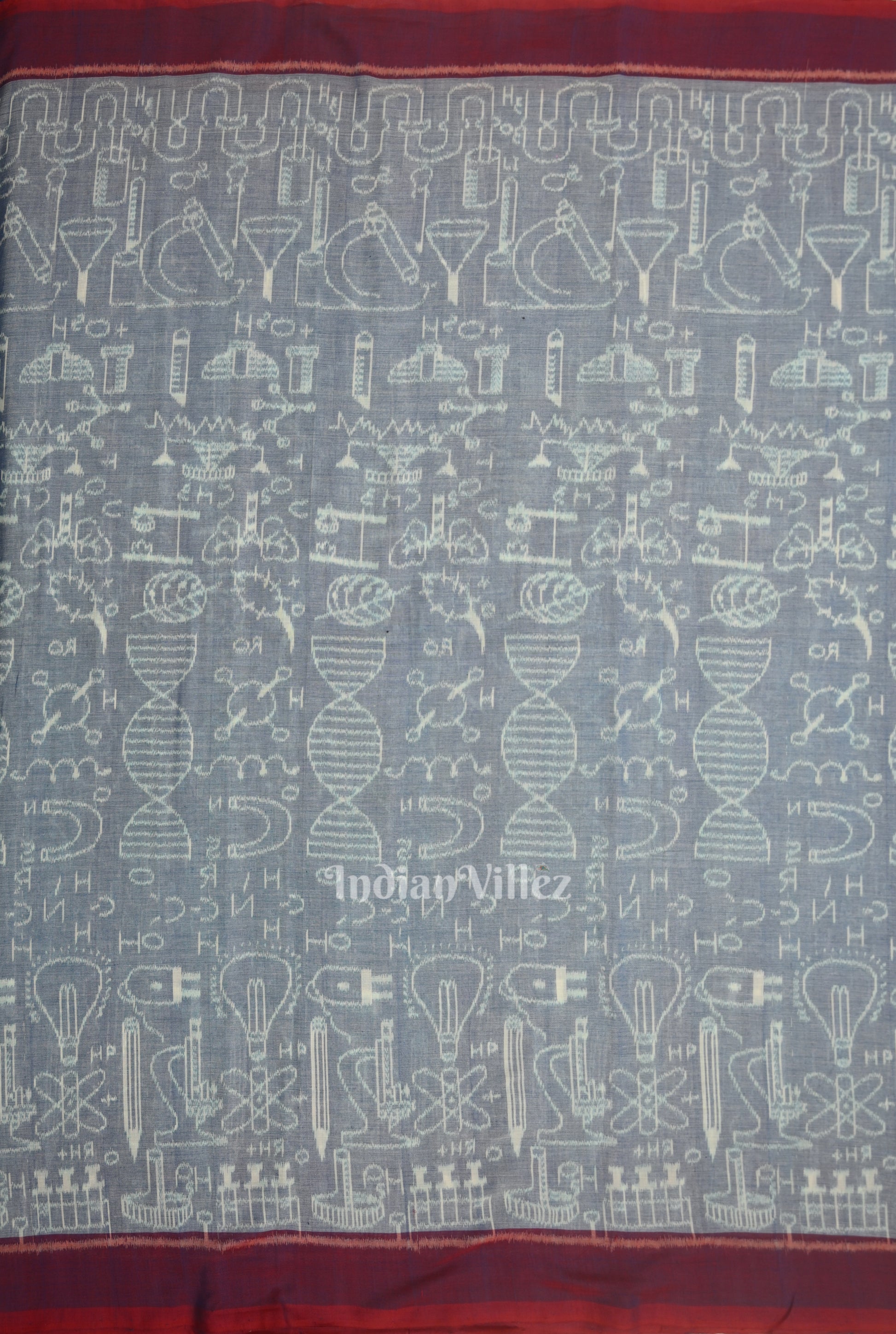 Light Blue Sceince Theme Sambalpuri Odisha Ikat Cotton Fabric