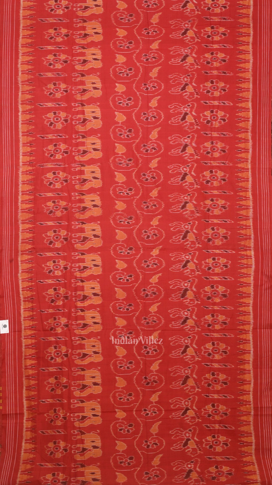 Red Elephant Theme Odisha Ikat Sambalpuri Cotton Saree
