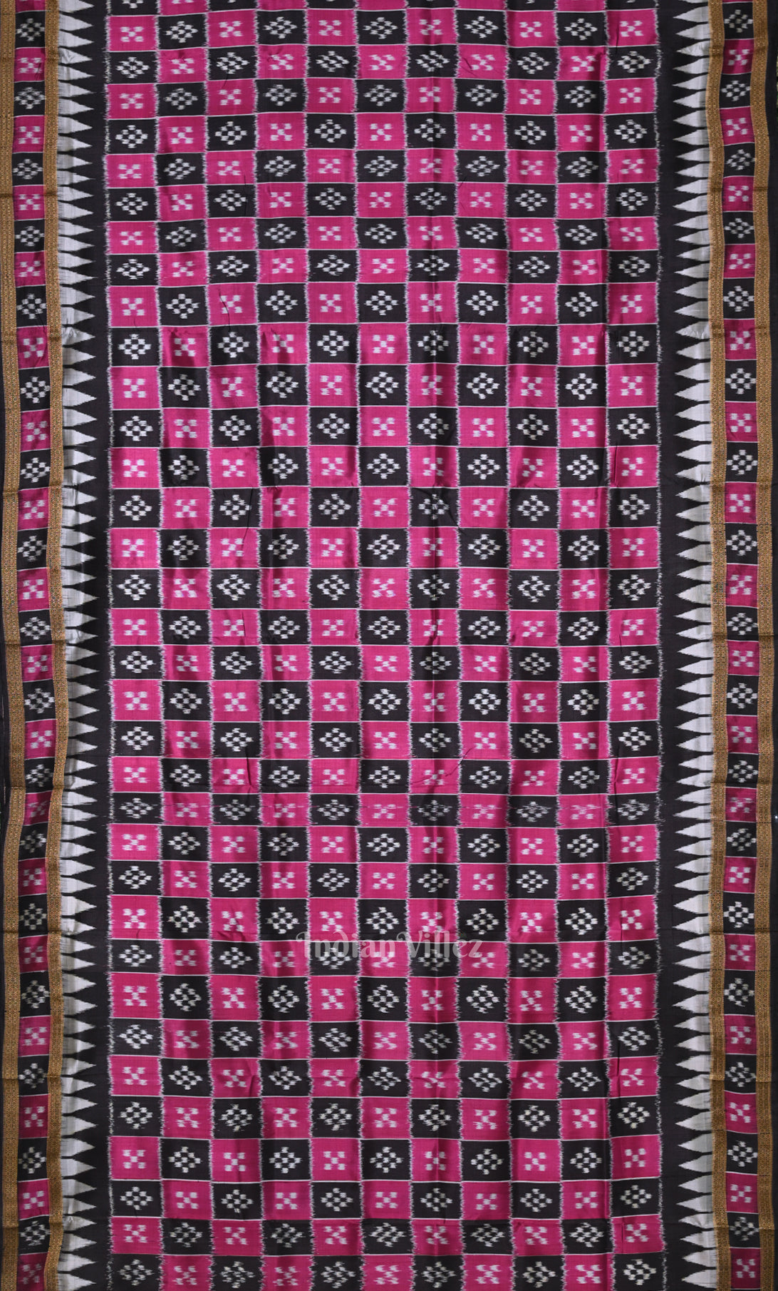 Magenta Pink Black  Pasapali Odisha Ikat Khandua Silk Saree 