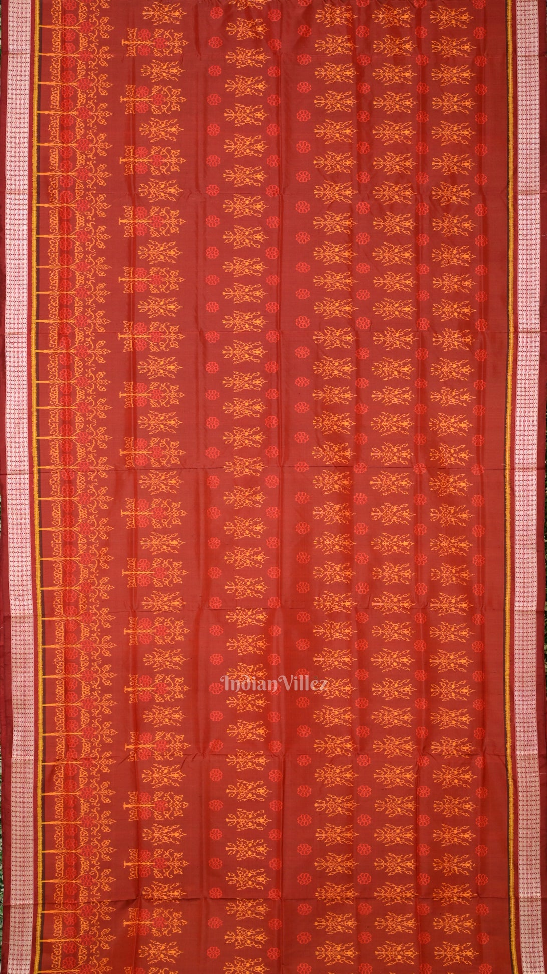Maroon Floral Motif Odisha Handloom Sambalpuri Silk Saree 