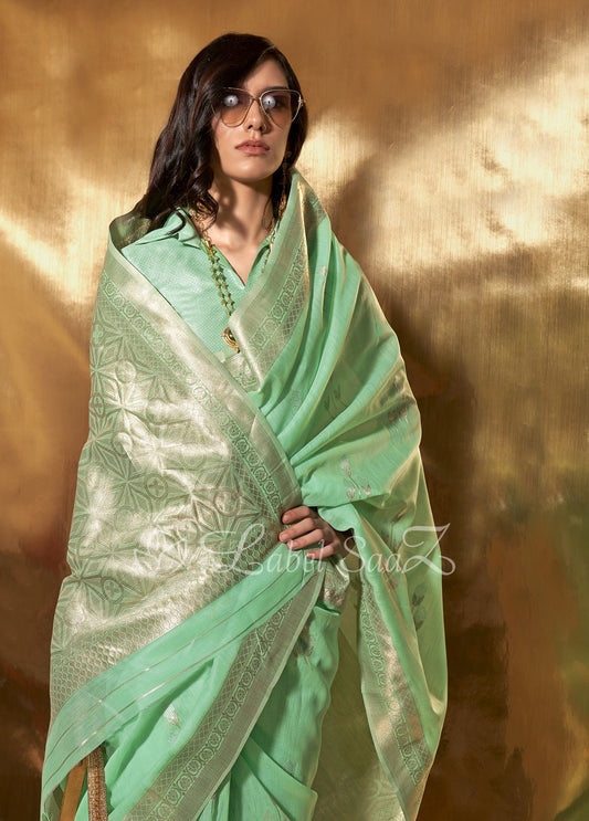 Green Handwoven Linen Saree 