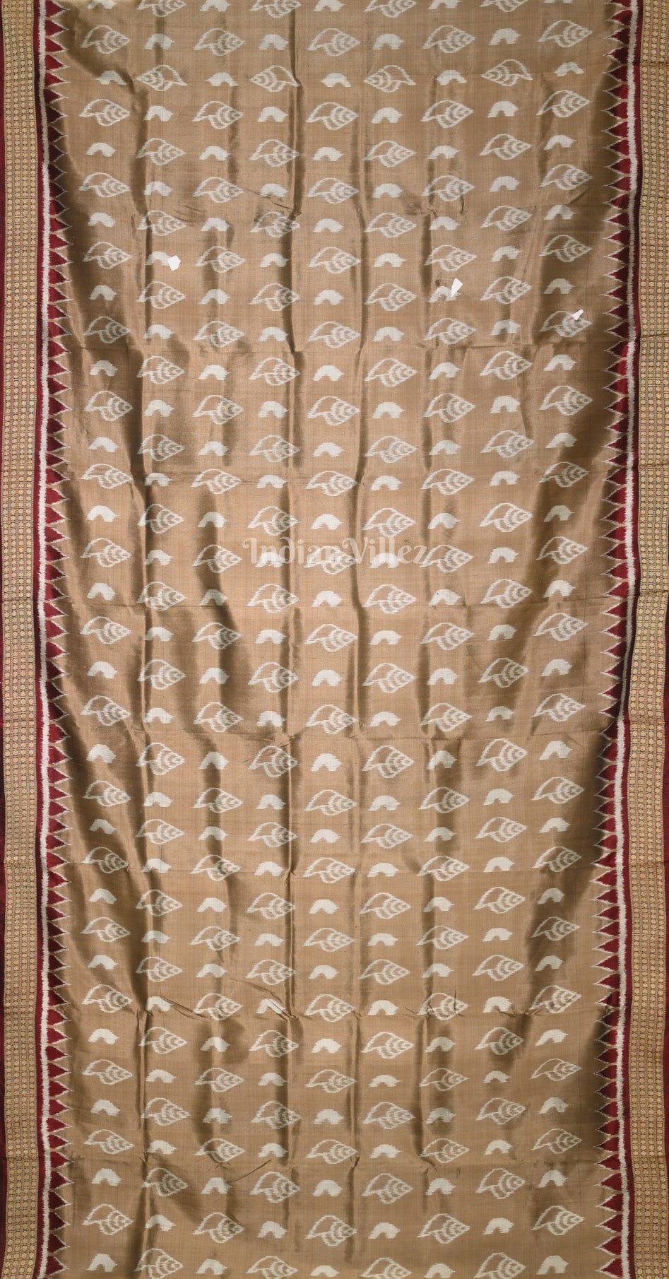 Beige Maroon Sankha Theme Odisha Ikat Sambalpuri Silk Saree
