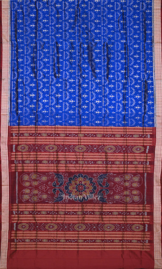 Royal Blue Red Tribal Theme Odisha Ikat Sambalpuri Silk Saree