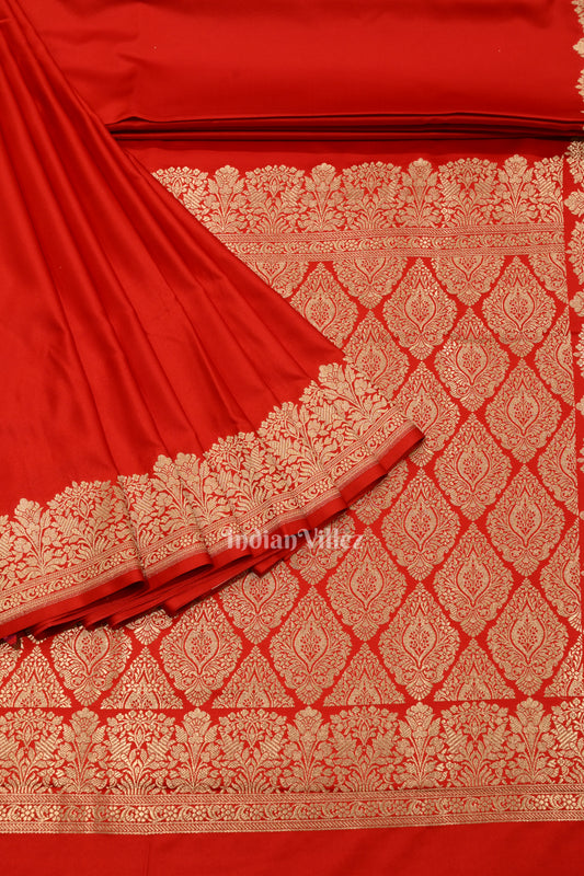 Bridal Royal Red Soft Pure Mashru Satin Silk Banarasi Saree 