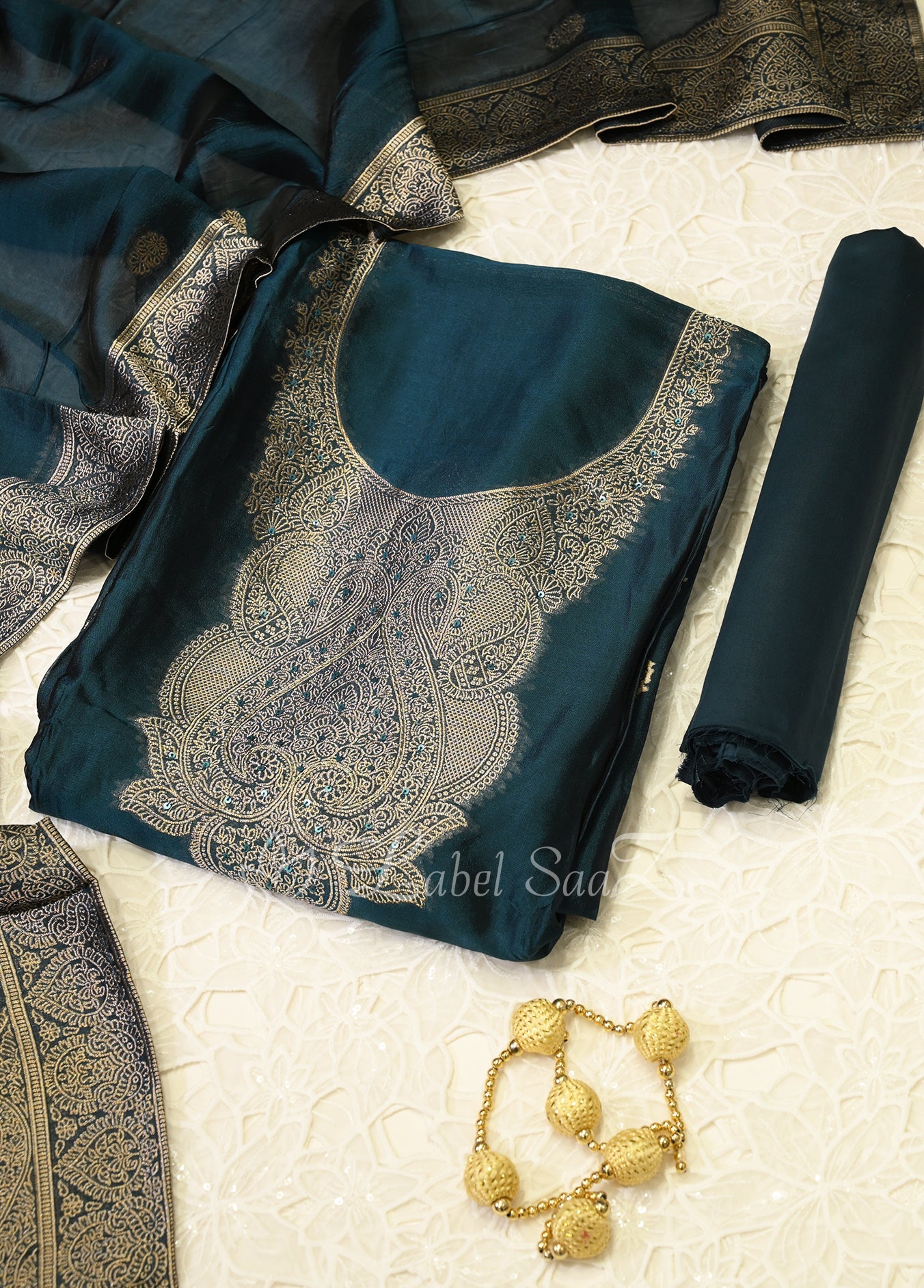 Peacock Blue Unstitched Salwar Suit 