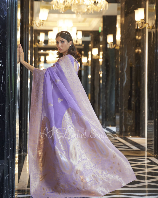 Lilac Purple Floral Handwoven Linen Saree