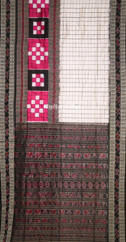 White Black Pasapali Themed Bichitrapuri Silk Saree