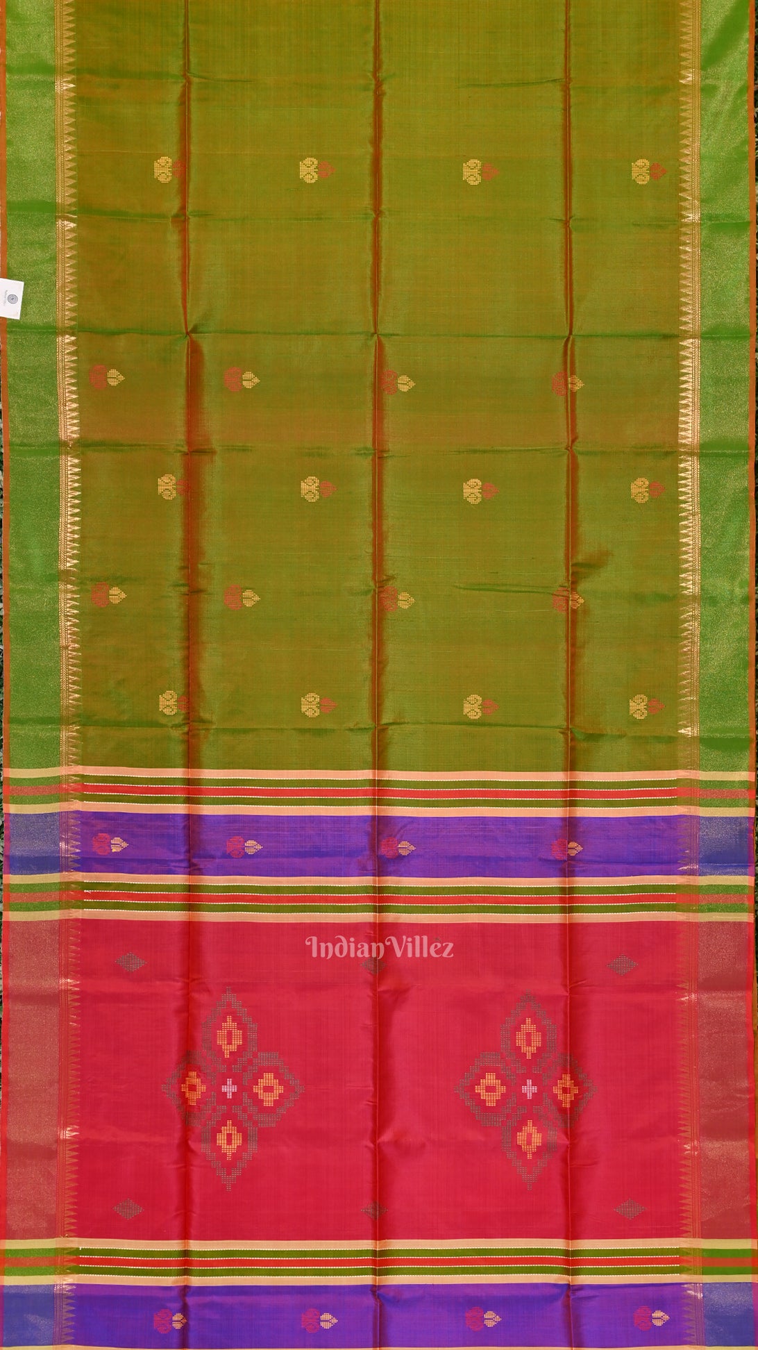 Mehendi Green Pink Pure Bishnupuri Silk Saree 