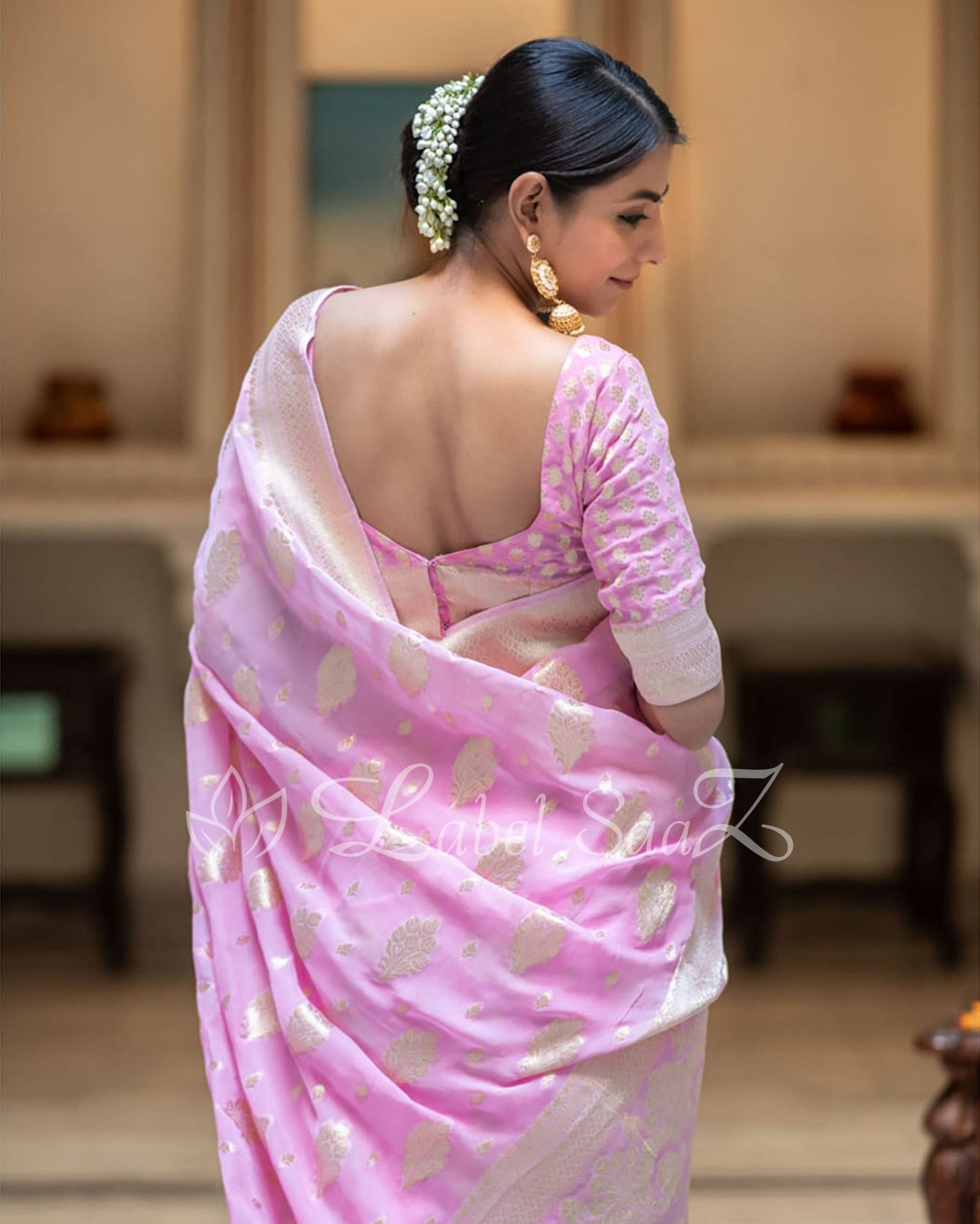 Light Pink Handwoven Georgette Banarasi Saree