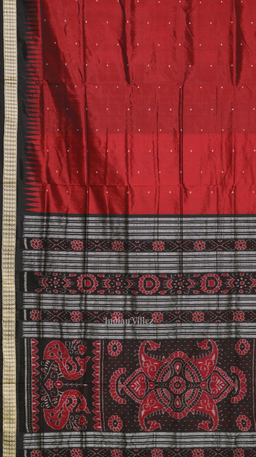Maroon Black Buti Design Bomkai Sambalpuri Silk Saree 