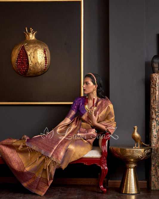 Golden Yellow Chaap Handloom Weaving Silk Saree