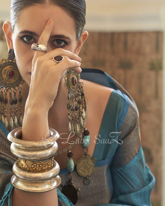 Sky Blue Handloom Two Tone Organza Weaving Banarasi Saree