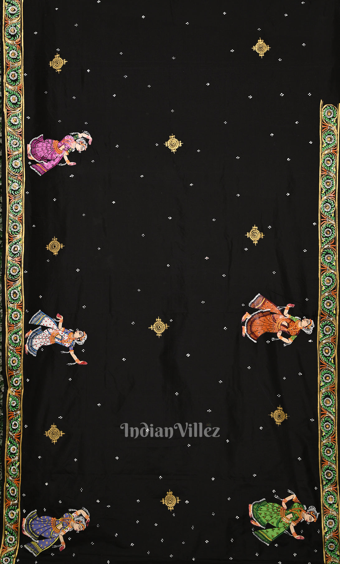 Black Giri Govardhan Hand-Painted Pattachitra Saree