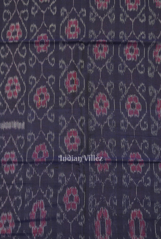 Navy Blue Floral Theme Sambalpuri Ikat Cotton Fabric