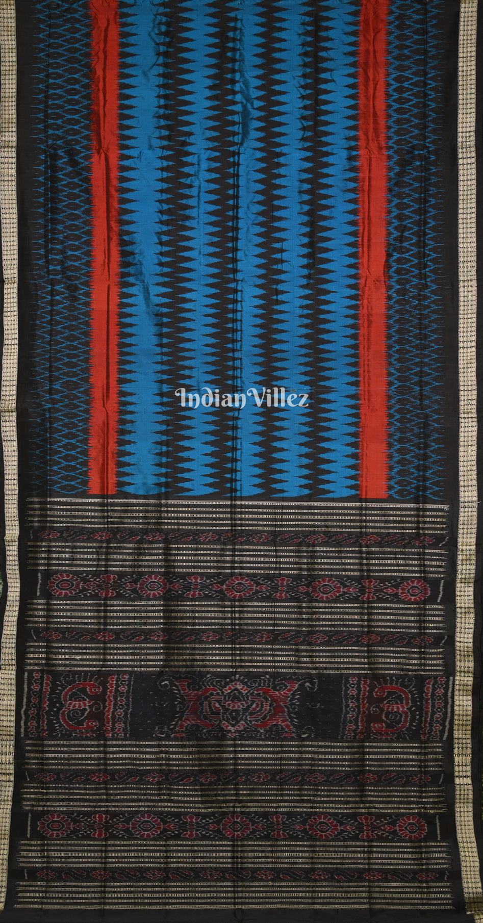 Blue Black Odisha Ikat Sambalpuri Silk Saree