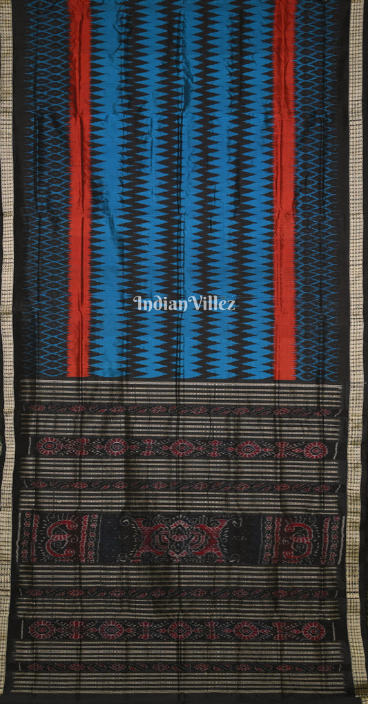 Blue Black Odisha Ikat Sambalpuri Silk Saree