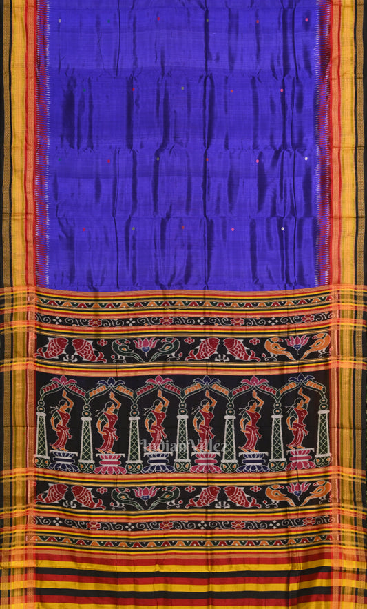 Blue Kathiphera Khandua Silk Saree with Odissi Dancer Pallu 
