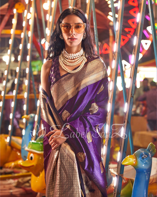 Purple Pure katan Banarasi Saree