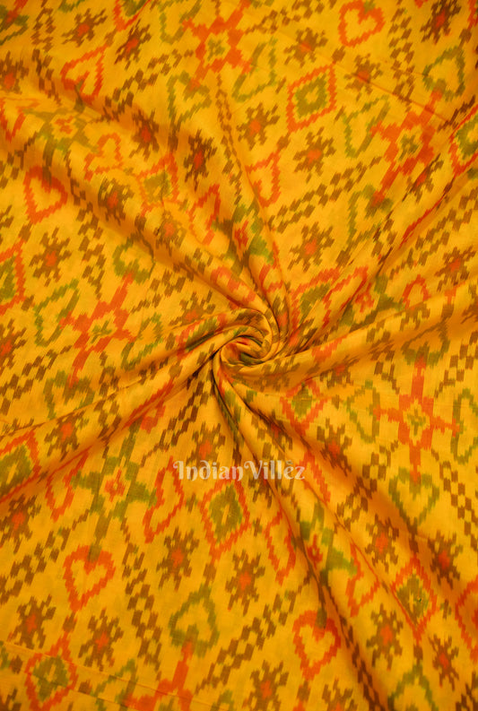 Exclusive Bright Yellow Pochampally Ikat Silk & Cotton (Sico) Fabric