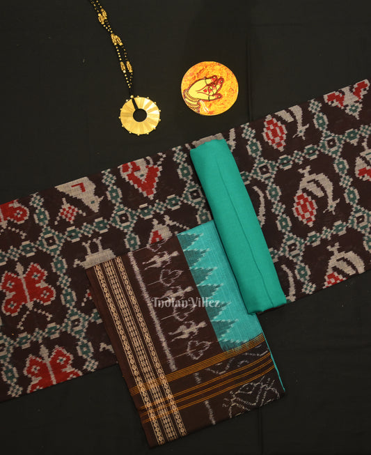 Black Green Jungle Theme Odisha Ikat Sambalpuri Dress Set & Dupatta