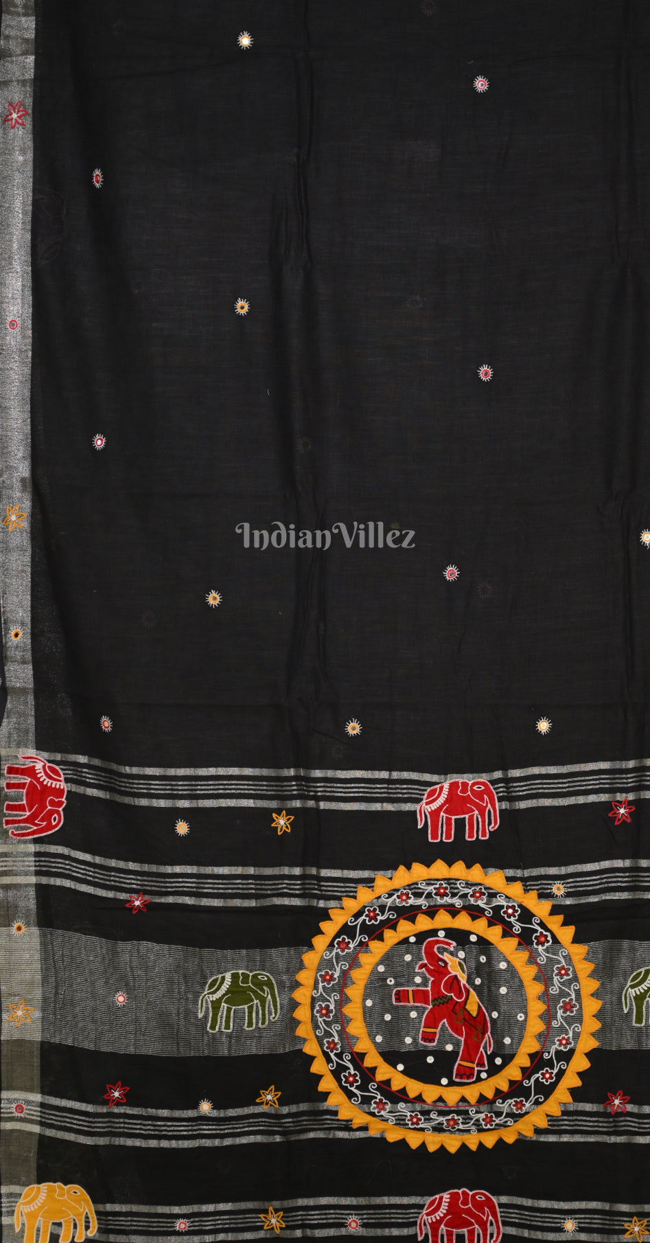Black Hand Embroidered Applique Work Saree 