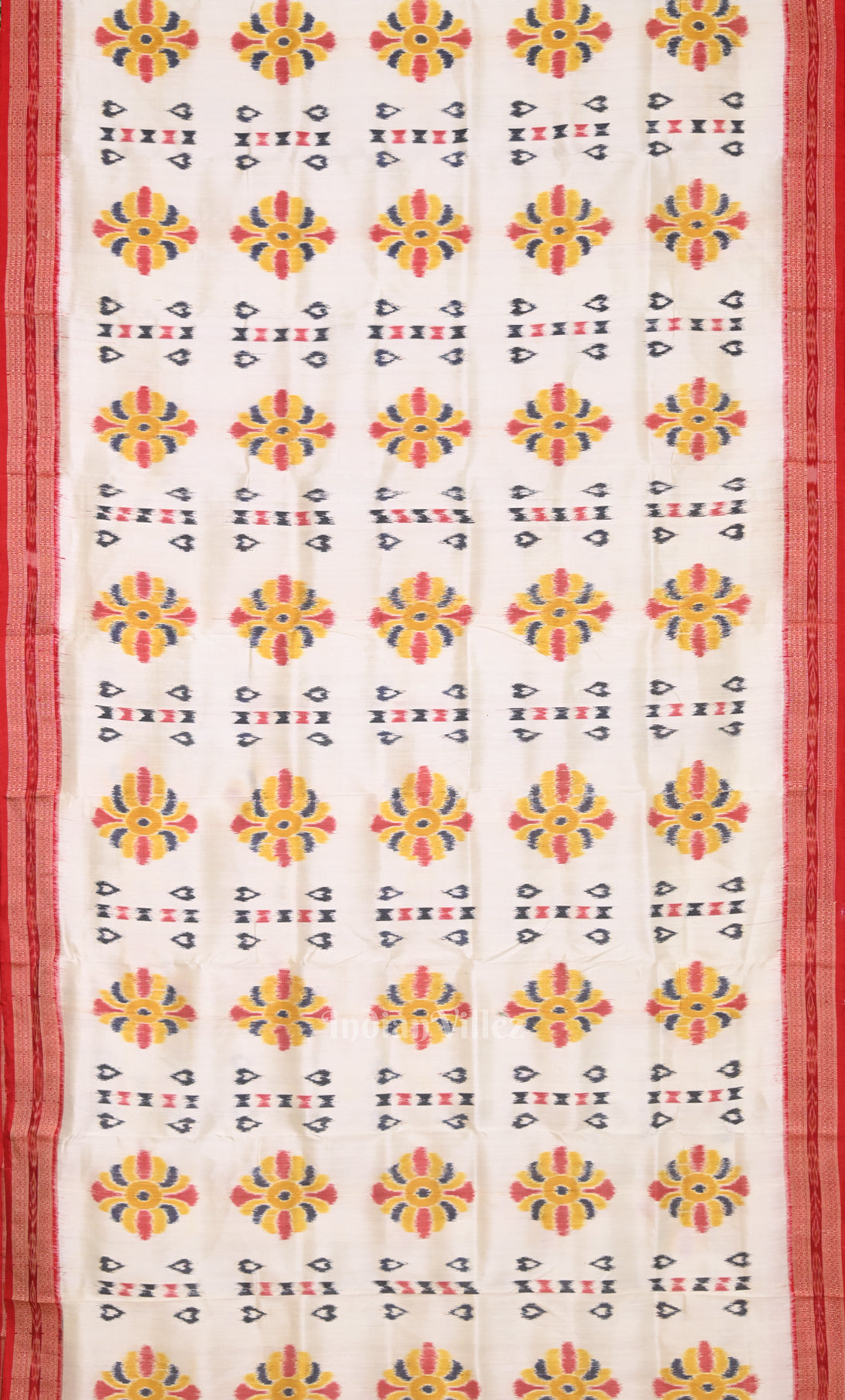 White Red  Baghambari  Odisha Ikat Khandua Silk Saree