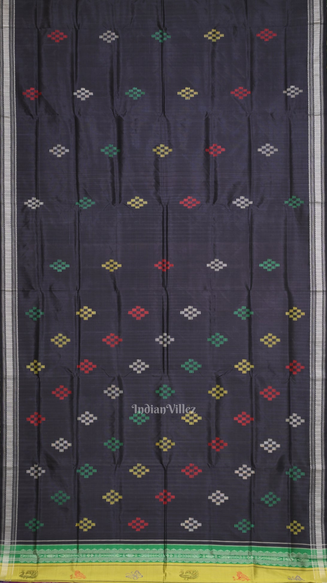 Black  Pasapali Double Pallu Berhampuri Silk Saree
