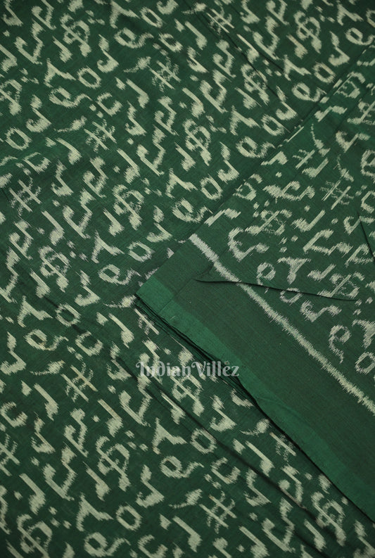 Green Musical Instrument Theme Odisha Ikat Sambalpuri Cotton Fabric 