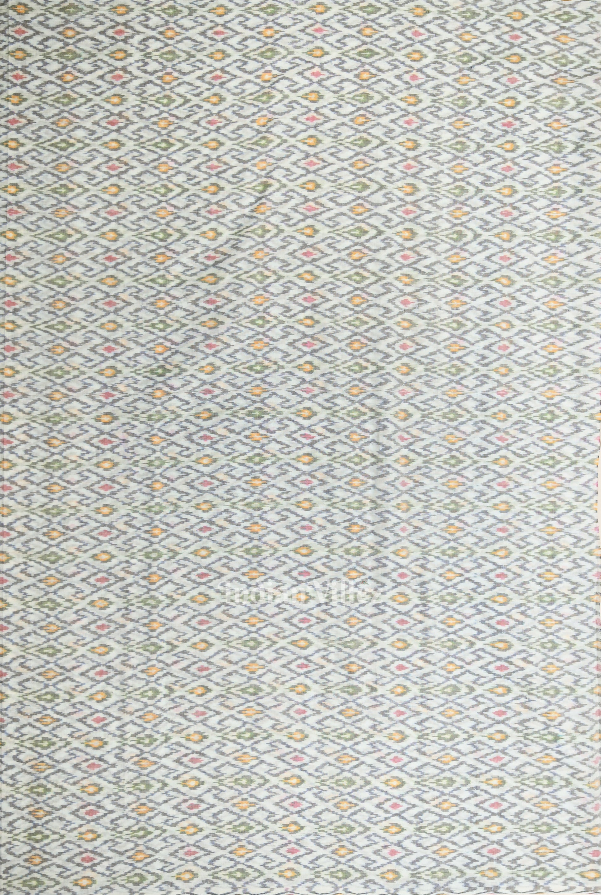 Off White Pochampally Ikat Silk & Cotton (Sico) Fabric 