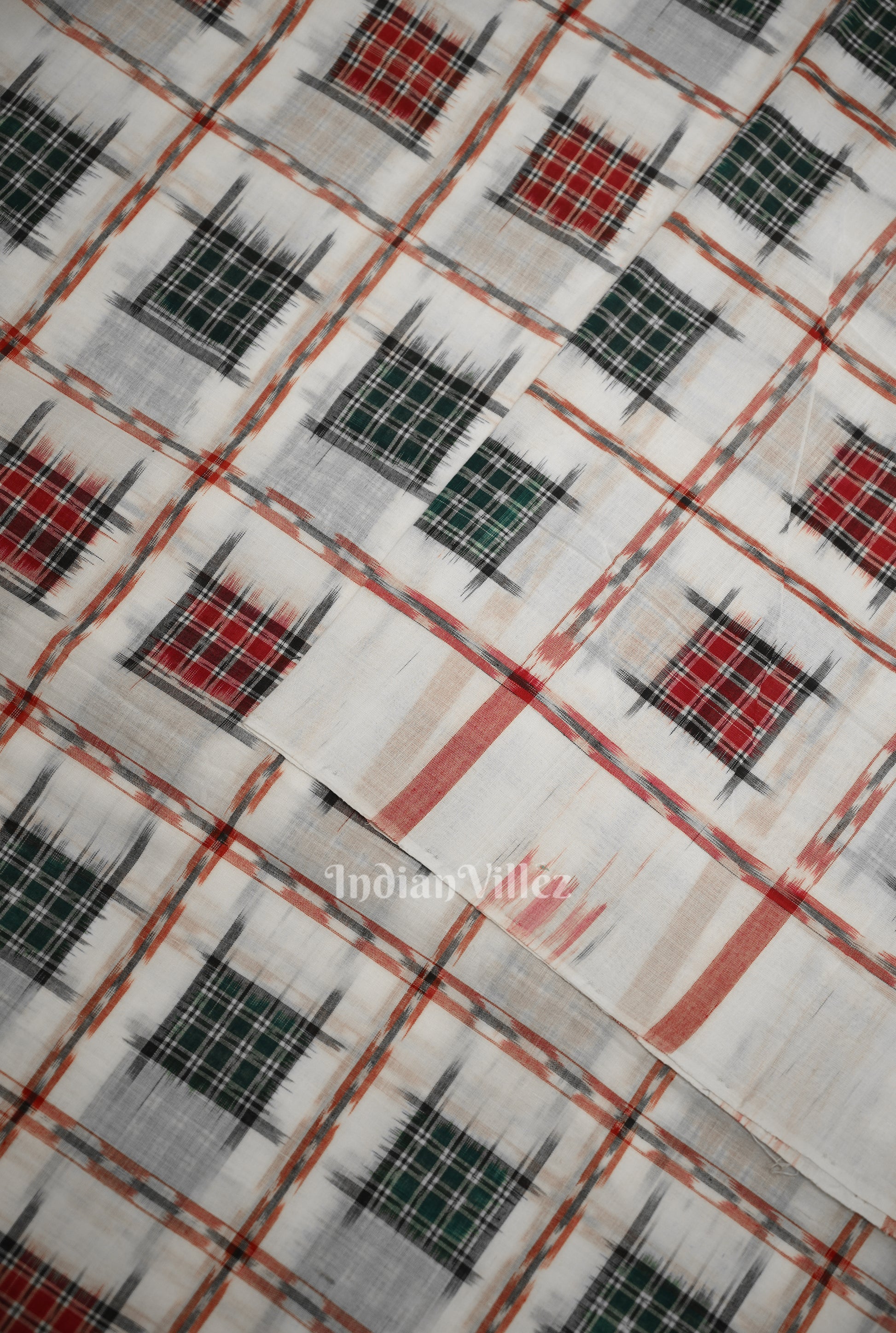 White with Multi Color Ashwini Odisha Ikat Sambalpuri Cotton Fabric 