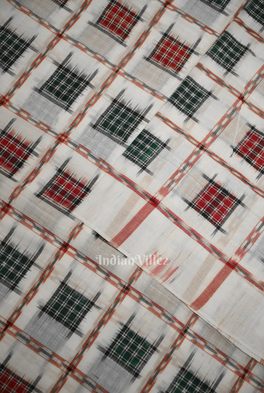 White with Multi Color Ashwini Odisha Ikat Sambalpuri Cotton Fabric 