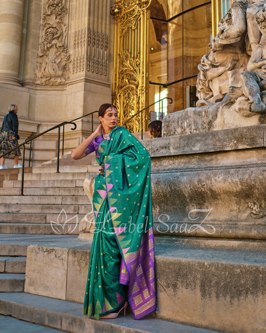 Green South Tussar Silk Saree