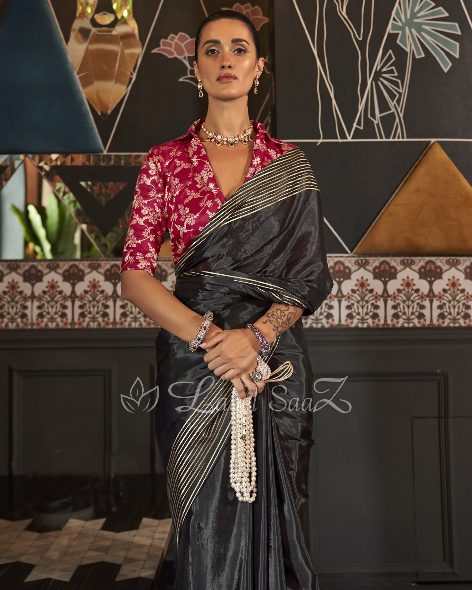 Black Party Wear Viscose Saree With Blouse Piece