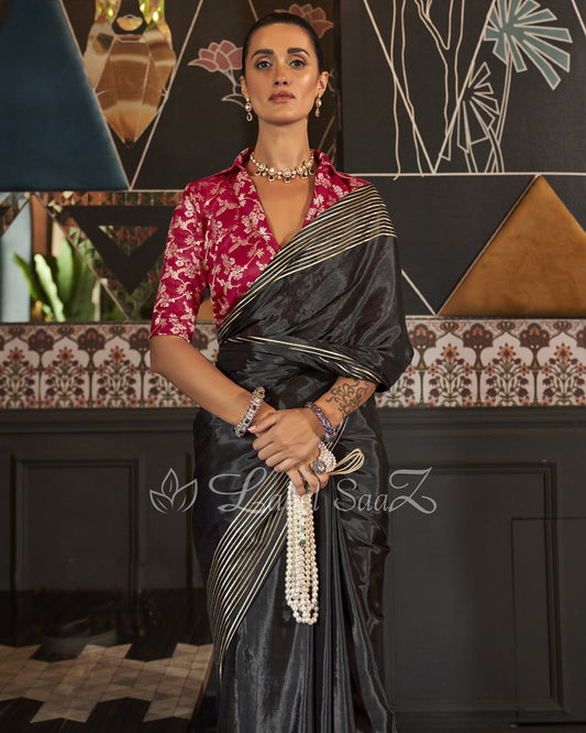 Black Party Wear Viscose Saree With Blouse Piece