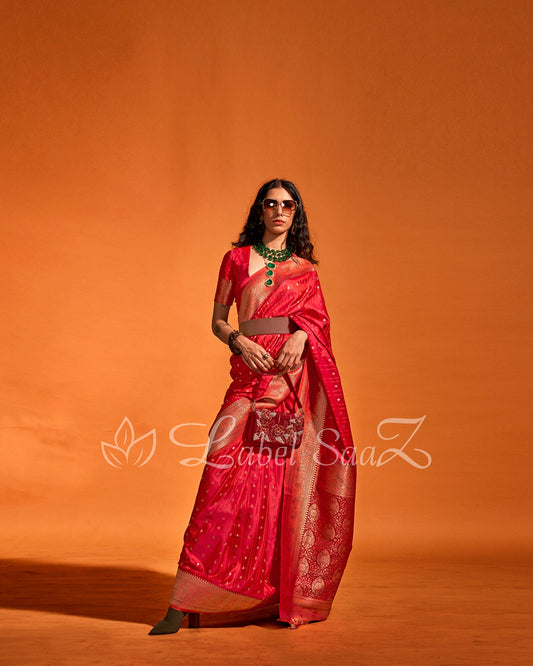 Pink Handwoven Zari Satin Silk Banarasi Saree